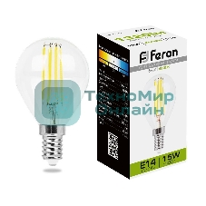 Лампа светодиодная Feron LB-515 филаментная 15Вт Е14 белый шар
