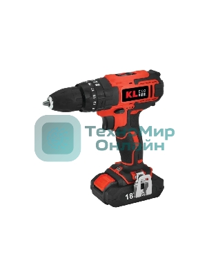 Дрель-шуруповерт KLECO KE18DM-20DB, 18 В, 2 Ач, 30 Нм, щеточный, ударный
