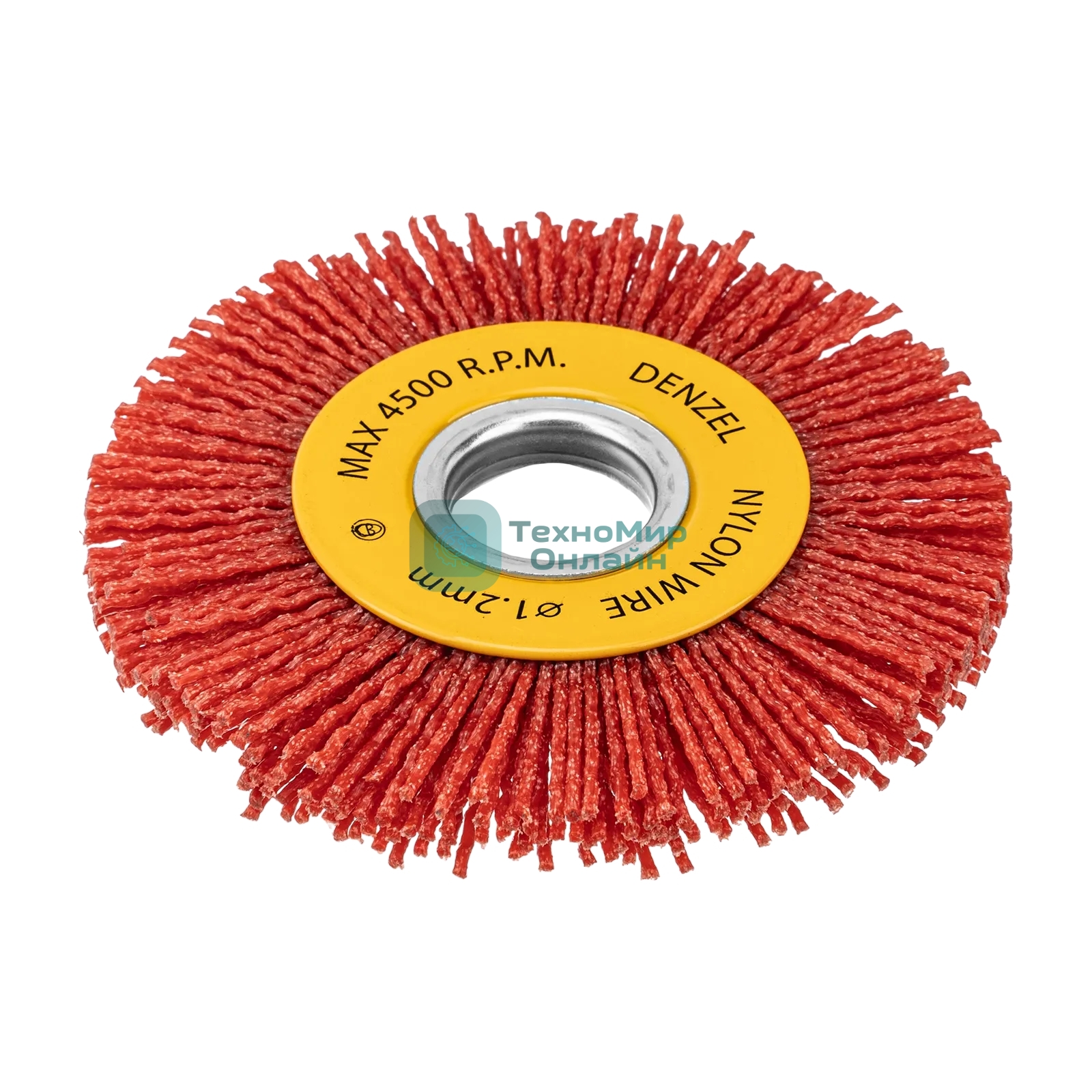 Щетка для УШМ Denzel 100 мм, плоская, нейлоновая щетина, посадка 22,2 мм