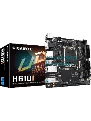 Материнская плата Gigabyte H610I, LGA 1700, Intel H610, 2xDDR5, 4xSATA, 1xM.2, 1xPCIe 4.0 x16, 1xHDMI, 1xVGA, 2xDP, 1x 1Gb LAN, 2xUSB-A 3.2 Gen 1, 4xUSB-A 2.0, 3x 3.5 мм, 7.1, Mini-ITX