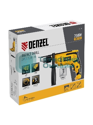 Дрель ударная Denzel IDD-750, 750 Вт, 0-3000 об/мин, 48000 уд/мин