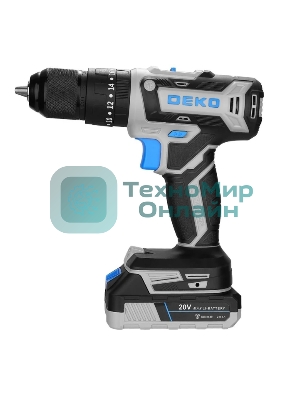 Дрель-шуруповерт Deko DKCID20FU-Li, 20 В, 2 Ач, 40 Нм, щеточный, ударный