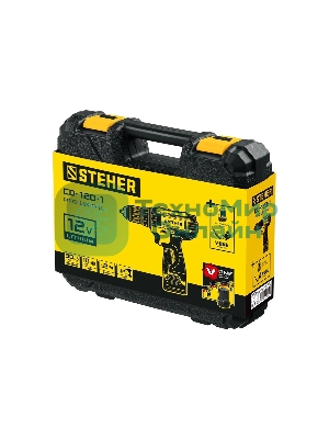 Дрель-шуруповерт STEHER CD-120-2, 12 В, 2 Ач, 30 Нм, щеточный