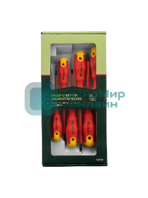 Набор отверток Сибртех диэлектрических до 1000в тестер crv двухкомпонентные рукоятки (7 шт.)