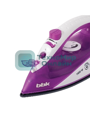 Утюг BBK ISE-1802 фиолетовый/белый, 1800 Вт, 20 г/мин, 60 г/мин, 180 мл