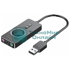 Внешняя звуковая карта Vention USB c регулятором громкости Черная