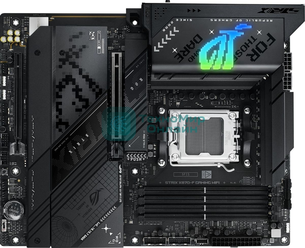 Материнская плата ASUS ROG STRIX X870-F GAMING WIFI, AM5, AMD X870, 4xDDR5, 2xSATA, 4xM.2, 1xPCI-E 5.0 x16, 1xPCI-E 4.0 x4, 1xHDMI, 1xDP, 2xUSB-C USB4, 1xUSB-C 10Gbps, 5xUSB-A 10Gbps, 4xUSB-A 5Gbps, 1x 2.5Gb LAN, 2x3.5 мм, 7.1, ATX