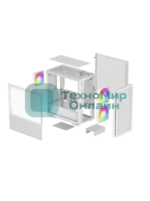 Компьютерный корпус Deepcool CH360 WH без БП, боковое окно (закаленное стекло), 2x140мм ARGb LED вентилятор спереди и 1x120мм ARGb LED вентилятор сзади, белый, mATX