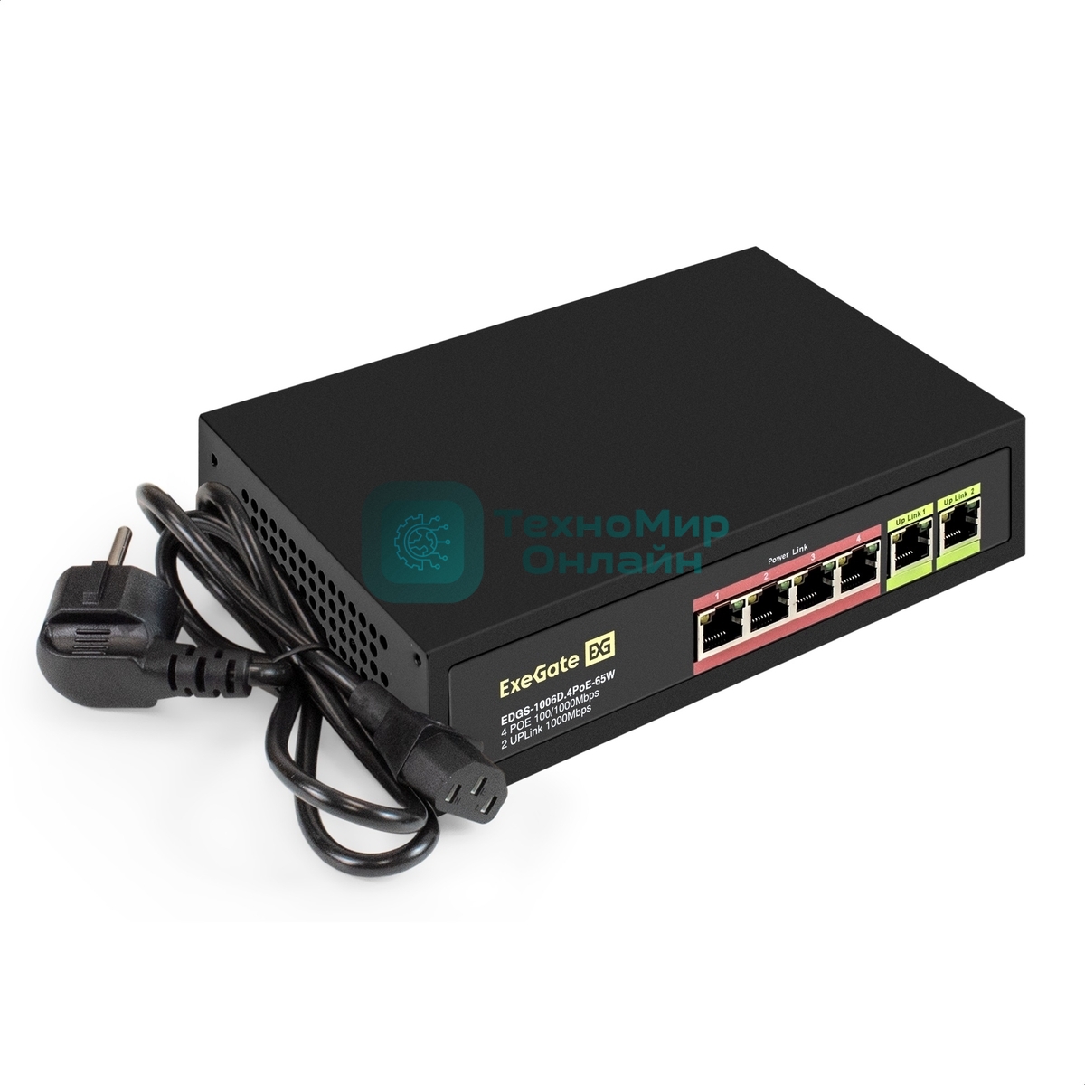 Коммутатор ExeGate EDGS-1006D.4PoE-65W, 4×1 Гбит/с PoE + 2×1 Гбит/с, неуправляемый