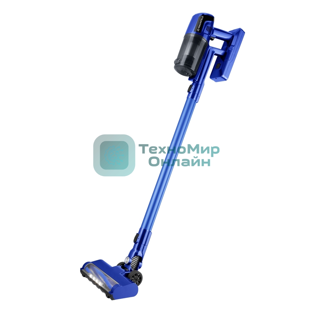 Пылесос вертикальный Maunfeld MF-2032BL PRO синий, питание от аккумулятора, 200 Вт, уборка сухая, пылесборник 0.5 л, работа от АКБ max - 35 мин