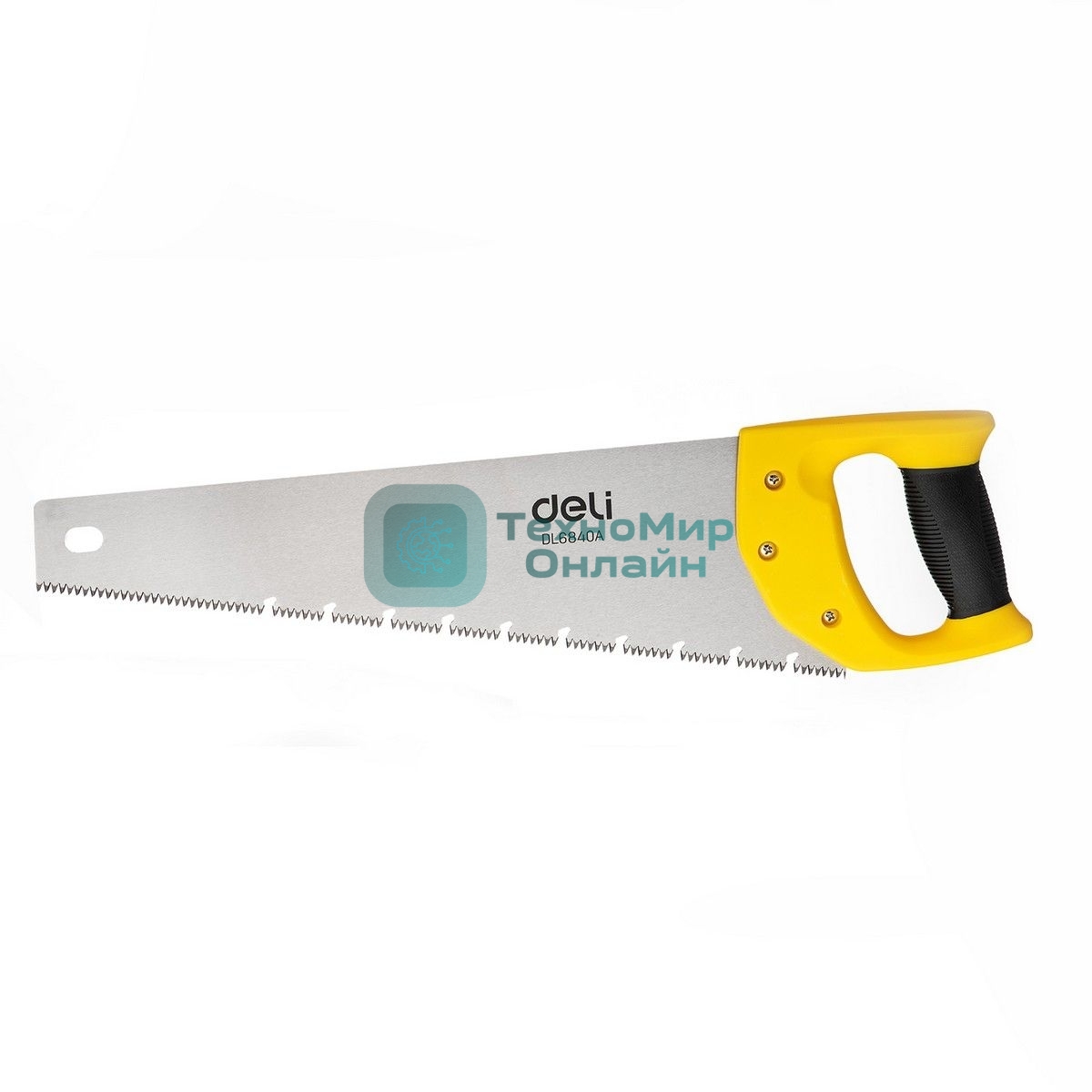 Ножовка по дереву Deli DL6840A 400мм Материал: 65Mn. Термообработанная поверхность. Шлифовка зубов с 3-х сторон. Литая ручка из двухкомпонентного противоударного пластика.