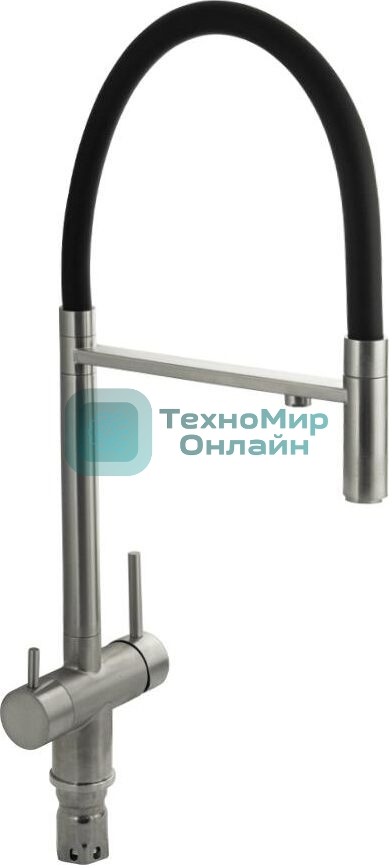 MAGNUS 91118 Смеситель кухонный С-образный гибкий излив - ЧЁРНЫЙ , шаровый, с двойным выпуском воды для фильтра, из нержавеющей стали марка 304