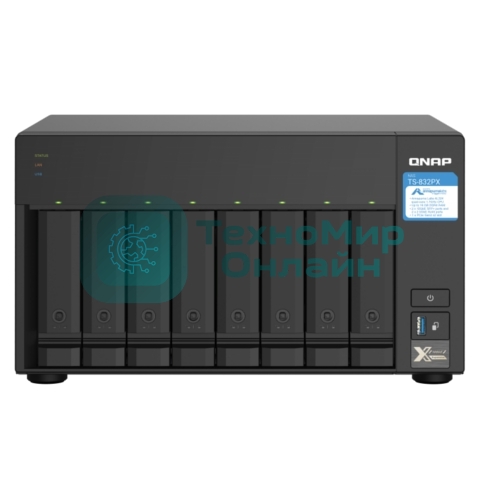 Сетевое хранилище без дисков SMB QNAP TS-832PX-4G 8-Bay NAS, AL324 64-bit quad-core 1.7GHz, 4Gb DDR4 SO-DIMM RAM (up to 1x16 Gb), 8 x 3.5