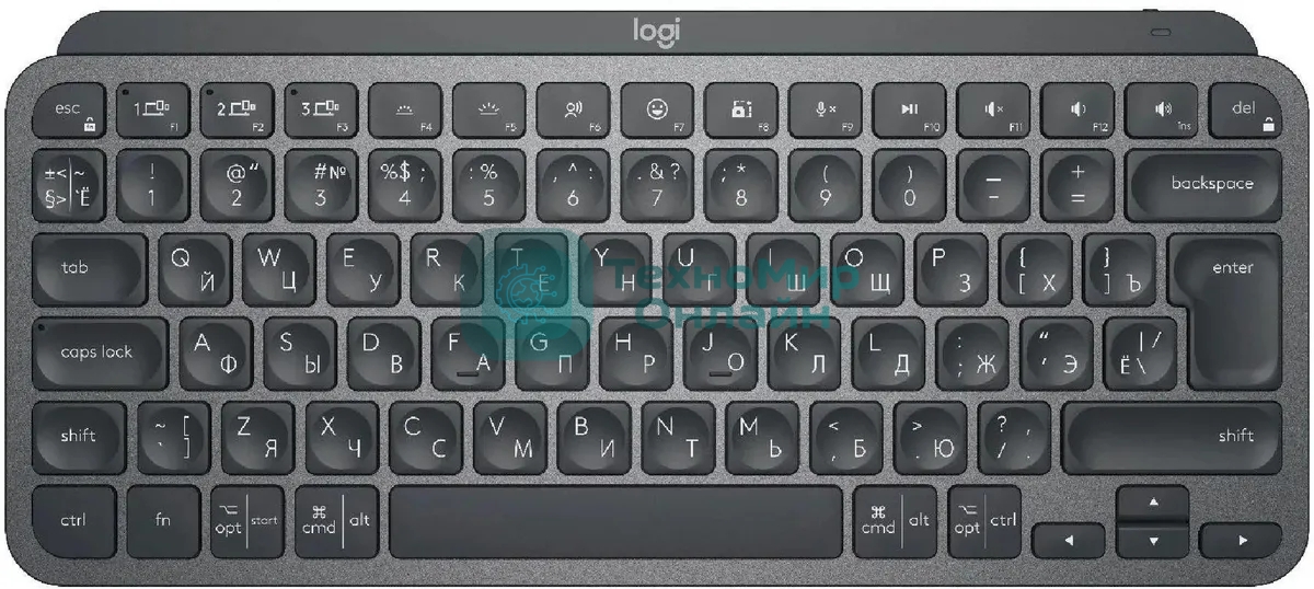 Клавиатура беспроводная Logitech MX Keys Mini (920-010501), USB, Bluetooth/Радиоканал, темно-серый/черный