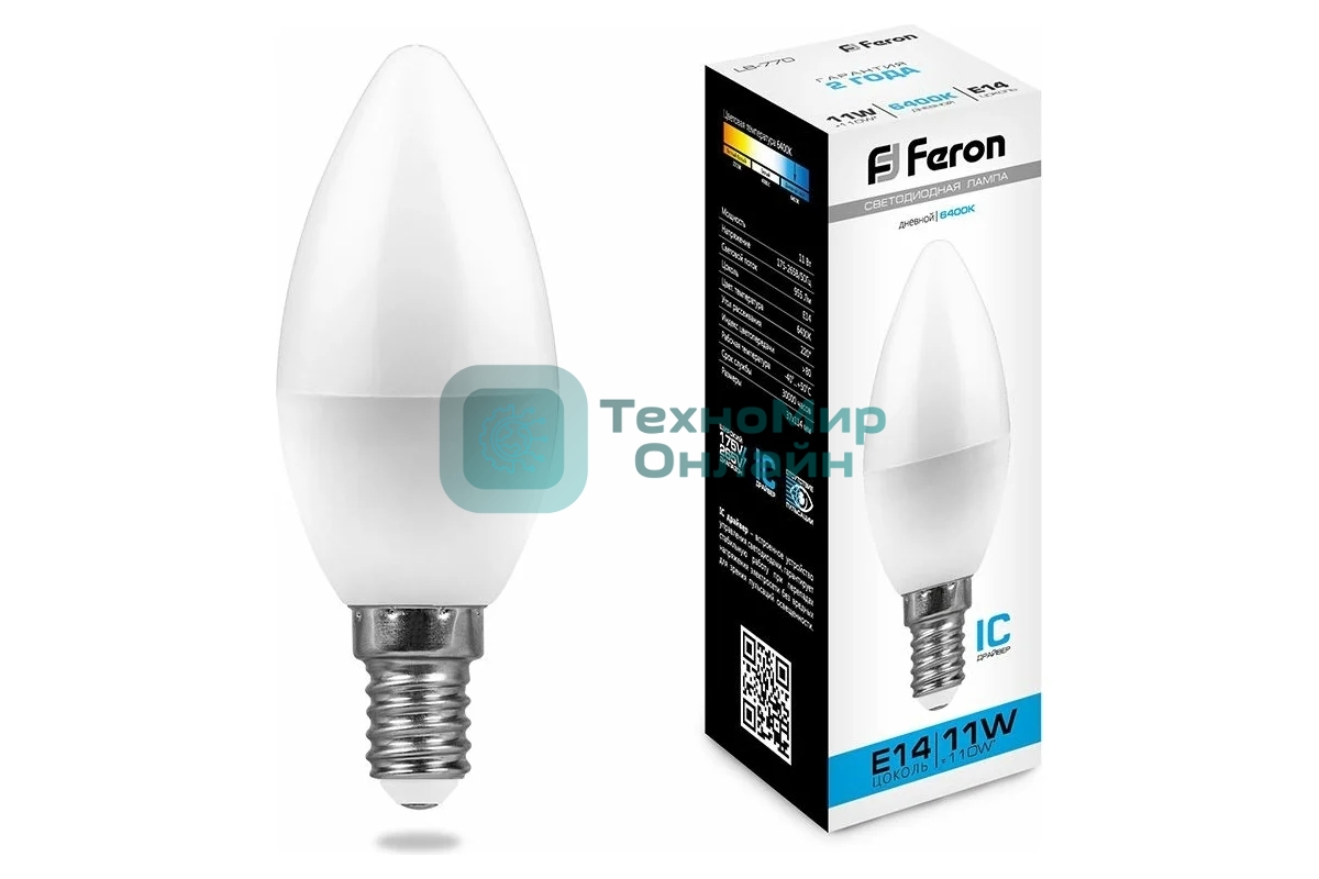 Лампа светодиодная Feron LB-770 11W 230V E14 6400K С35