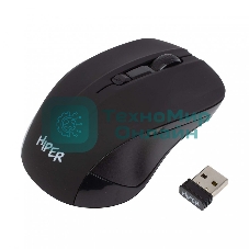 Мышь беспроводная HIPER HOMW-101, 1000-1600 dpi, оптический, 4 кнопки, Soft-touch покрытие, USB-приемник, 2,4 ГГц, батарея 1хАА, черный (HOMW-101)