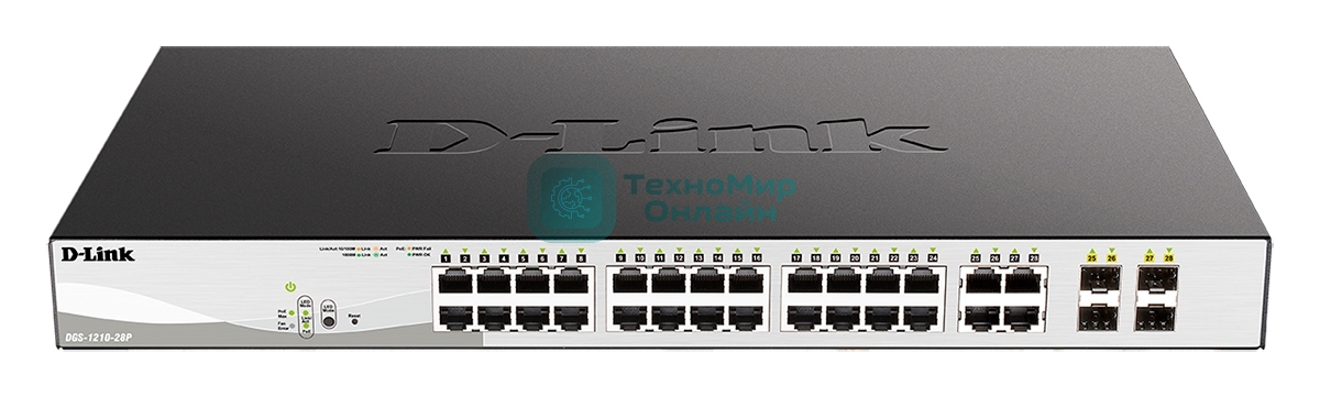Коммутатор D-Link DGS-1210-28P/F5A, 24×1 Гбит/с + 4×1 Гбит/с Combo, настраиваемый