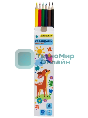 Карандаши цветные Silwerhof Веселые друзья 2.65мм, шестигранный профиль, дерево, ассорти, 6 цветов, коробка с европодвесом