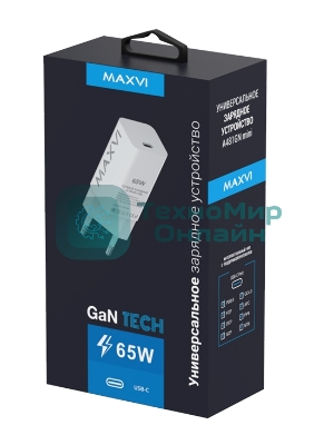 Сетевое зарядное устройство Maxvi A481GN mini 65W, USB-C, белый