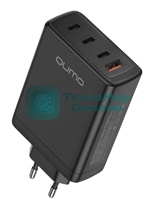 Сетевое зарядное устройство Qumo Energy Charger GaN PD 100 Вт, USB-A + 3 USB Type-C, (0100), черный