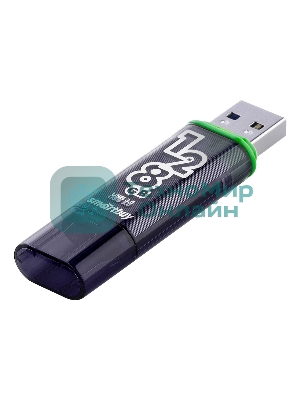 Флешка USB SmartBuy Glossy Dark Grey (SB128GbGS-DG), 128Gb, USB 3.0/3.1, R/W 75/25, черный/зеленый