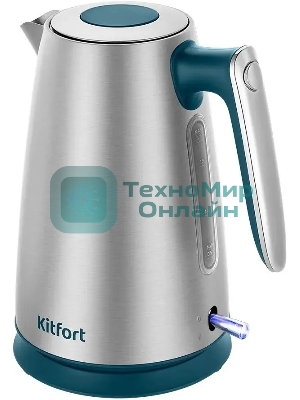 Чайник электрический Kitfort КТ-8725 1.7 л, 2200 Вт, нержавеющая сталь/бирюзовый корпус: нерж.сталь/пластик