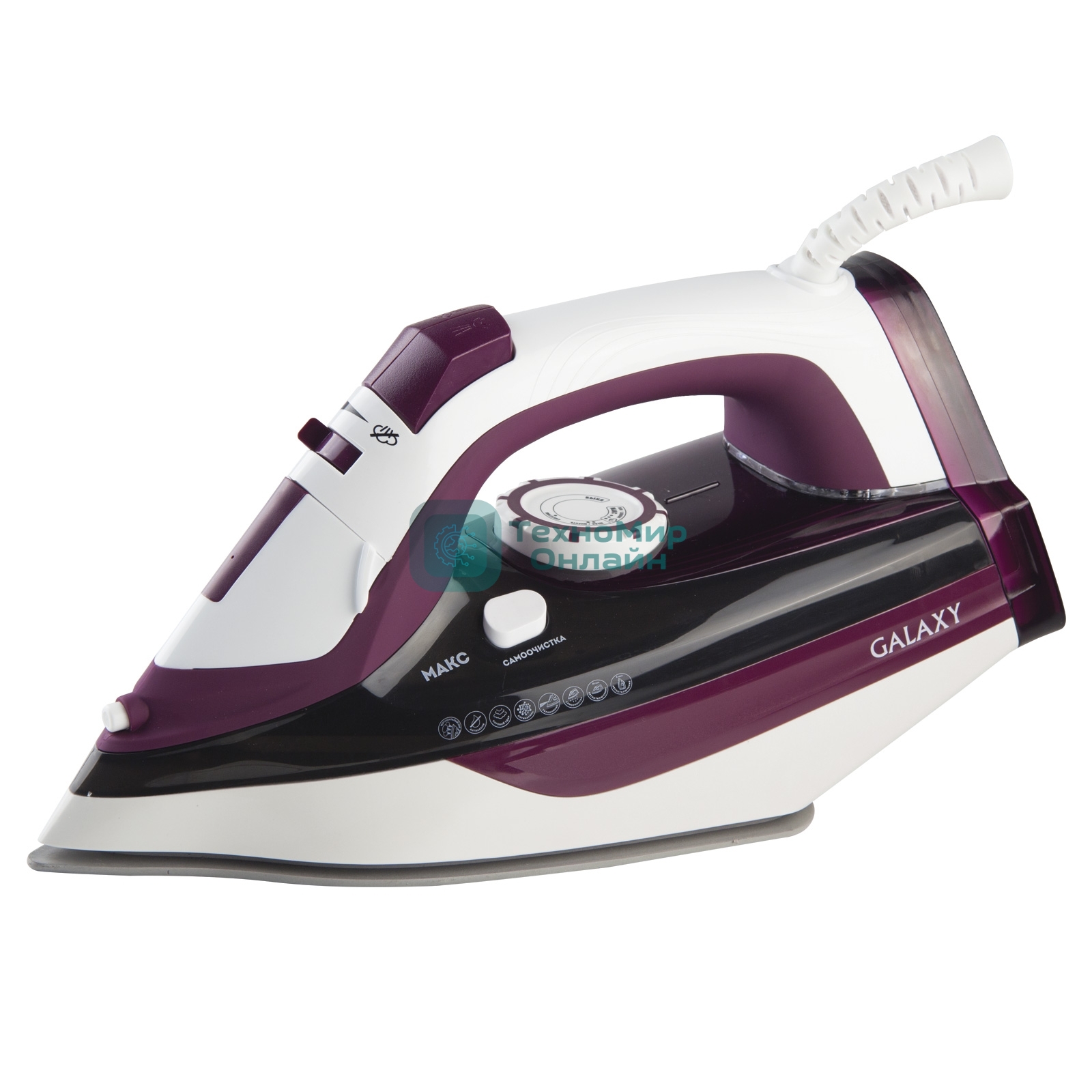 Утюг Galaxy Line GL 6108 бордовый/белый, 2400 Вт, 50 г/мин, 230 г/мин, 500 мл