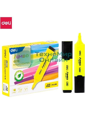 Текстовыделитель Deli EU366-YL Jumbo, скошенный пишущий наконечник, 1-5мм, желтый