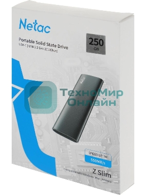 Внешний SSD Netac Z SLIM, 250 Gb, USB 3.2 Gen 2 Type-C, R/W 550/480, черный