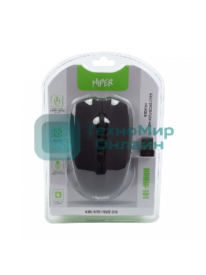 Мышь беспроводная HIPER HOMW-101, 1000-1600 dpi, оптический, 4 кнопки, Soft-touch покрытие, USB-приемник, 2,4 ГГц, батарея 1хАА, черный (HOMW-101)