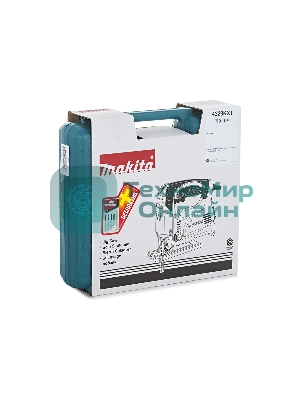 Лобзик электрический Makita 4329KX1 Лобзик,в\рук, 450Вт,500-3100об\м,ход-18мм,рез-65мм,1.9кг,чем,маятн,набор A-86898