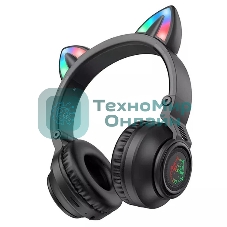Беспроводные/проводные наушники Borofone BO18 черный, накладные, Bluetooth + проводной, кошачьи ушки, до 12 ч