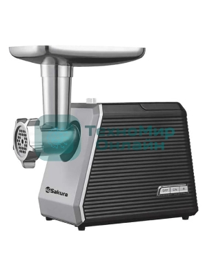 Мясорубка электрическая Sakura SA-6424BK черный, 2000 Вт, 3.5 кг/мин, реверс, защита от перегрузки, насадки - 4