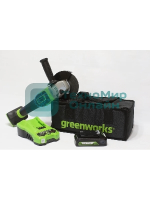 Угловая шлифовальная машина Greenworks 24В, аккумуляторная Greenworks (В комплекте с АКБ 2А·ч. и ЗУ) 3200207UA
