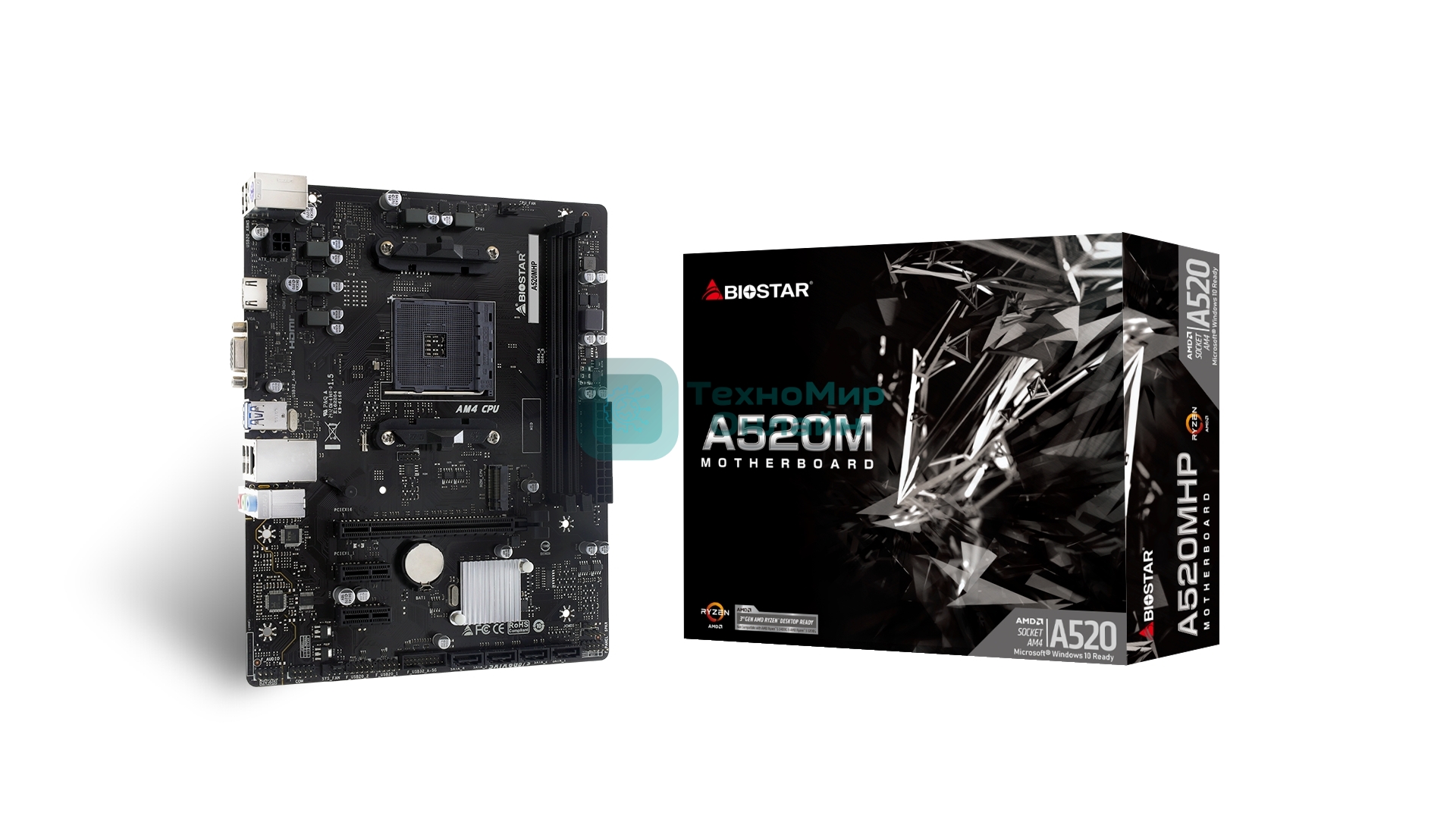 Материнская плата Biostar A520MHP, AM4, AMD A520, 2xDDR4, 4xSATA, 1xM.2, 1xPCI-E 3.0 x16, 2xPCI-E x1, 1xHDMI, 1xVGA, 1x 1Gb LAN, 2xUSB-A 3.2 Gen 1, 4xUSB-A 2.0, 3x3.5 мм, 7.1, Micro-ATX