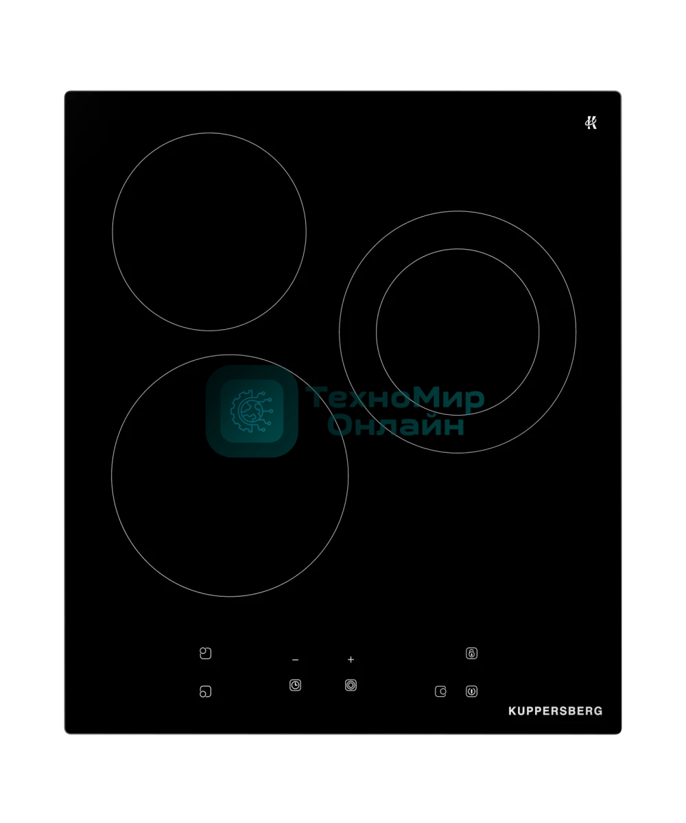 Варочная панель Kuppersberg, Hi-Light, High-Tech, 45 см, сенсорное управление, прямые края, таймер, автоматическое отключение, индикация остаточного тепла, черный