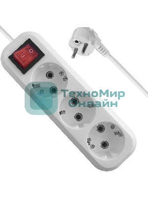 Удлинитель с заземлением Defender L330 16 А,1.5 м, заземление, выключатель