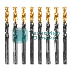 Сверло по металлу Denzel 8,5 мм, HSS-Tin, Golden Tip, 8 шт.