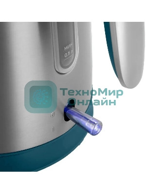 Чайник электрический Kitfort КТ-8725 1.7 л, 2200 Вт, нержавеющая сталь/бирюзовый корпус: нерж.сталь/пластик