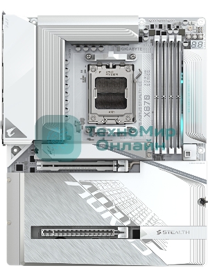 Материнская плата Gigabyte X870 AORUS STEALTH ICE, AM5, AMD X870, 4xDDR5, 2xSATA, 4xM.2, 1xPCIe 5.0 x16, 1xPCIe 4.0 x16, 1xHDMI, 1x5Gb LAN, Wi-Fi 7, Bluetooth 5.4, 2xUSB-C 40Gbps (USB4), 1xUSB-C 10Gbps, 4xUSB-A 10Gbps, 4xUSB-A 5Gbps, 4xUSB-A 2.0, 3x3.5 мм + S/PDIF оптический, 7.1, ATX