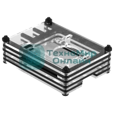Корпус Qumo, 9-слойный акриловый + вентилятор, Raspberry Pi 4, черный transparent(RS041)