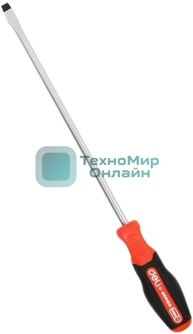 Отвертка шлицевая DELI DL3451 SL8x200мм сталь S2, матовый стержень, двухкомпонентная прорезиненная рукоять
