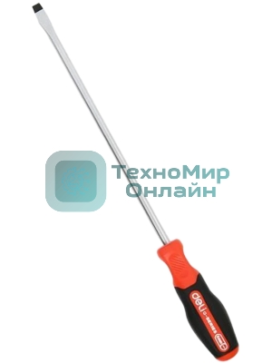 Отвертка шлицевая DELI DL3451 SL8x200мм сталь S2, матовый стержень, двухкомпонентная прорезиненная рукоять