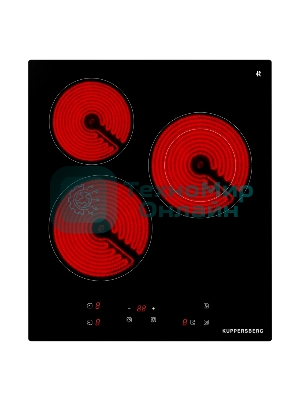 Варочная панель Kuppersberg, Hi-Light, High-Tech, 45 см, сенсорное управление, прямые края, таймер, автоматическое отключение, индикация остаточного тепла, черный