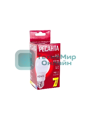 Лампа светодиодная Ресанта LL-R-A60-7W-230-3K-E27 груша, 7 Вт, тепл., Е27