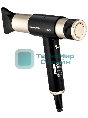 Фен-мультистайлер BRAYER BR3308 черный/золотистый, 2000 Вт, 25/32 мм