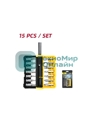 Набор бит 14 шт c держателем Deli DL251201 (SL4,SL5,SL6,PH0,PH1,PH2,PH3,T15,T20,T25,H5,H6,PZ1,PZ2), сталь S2, пласт.держатель