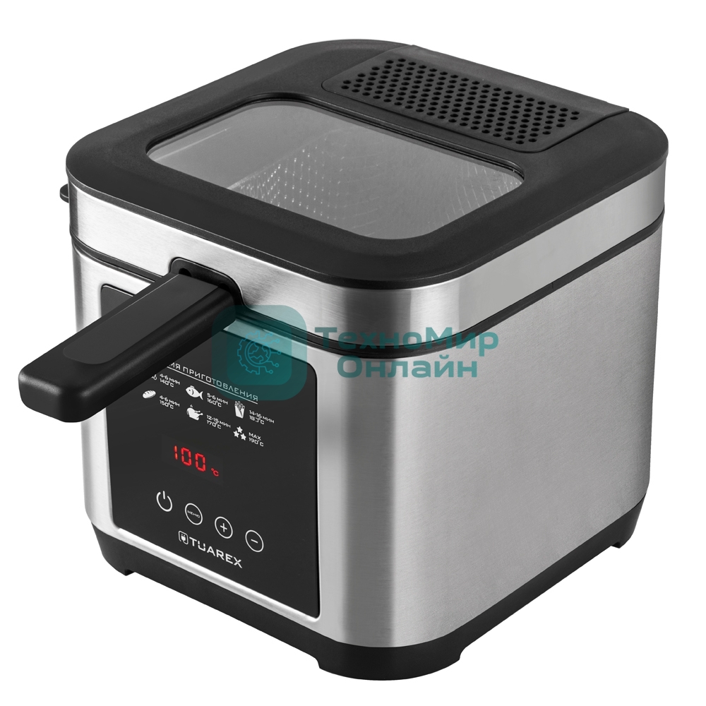 Фритюрница электрическая Tuarex AG-3501 черный/стальной, мощность 2000 Вт, сенсорное управление, объем масла 2,5 л, регулир. темп, 4 шт/уп.