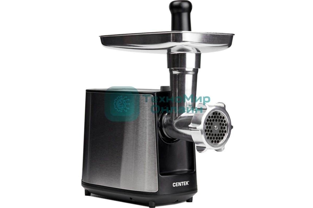 Мясорубка электрическая Centek CT-1617 серый, 2000 Вт, 2.0 кг/мин, реверс, защита от перегрузки, металлический лоток, насадки - 4