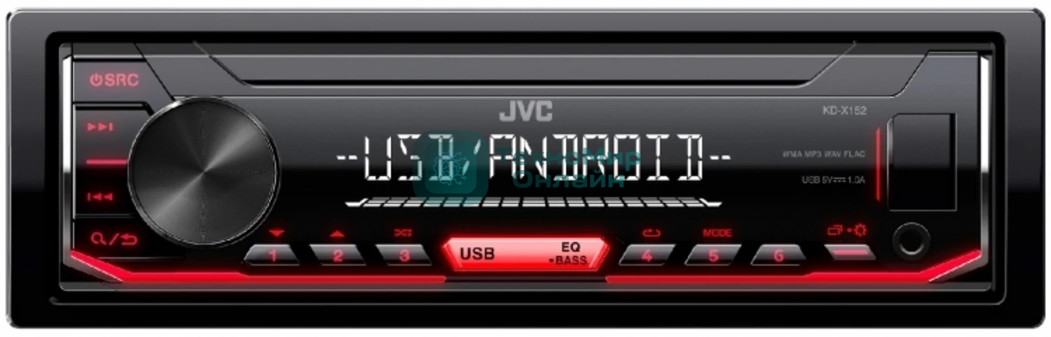 Автомагнитола JVC KD-X152M, 1 DIN, USB Type-A, AUX, съёмная панель